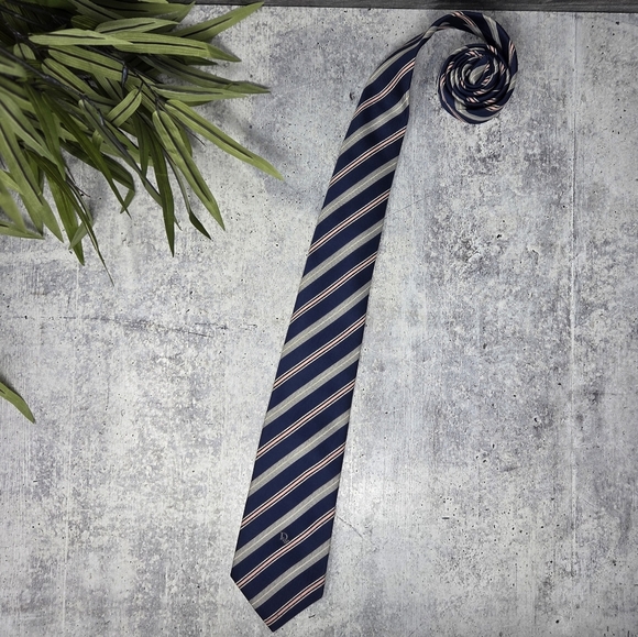 Vintage Christian Dior | Navy Pink Gray Diagonal Striped Tie - Picture 1 of 3
